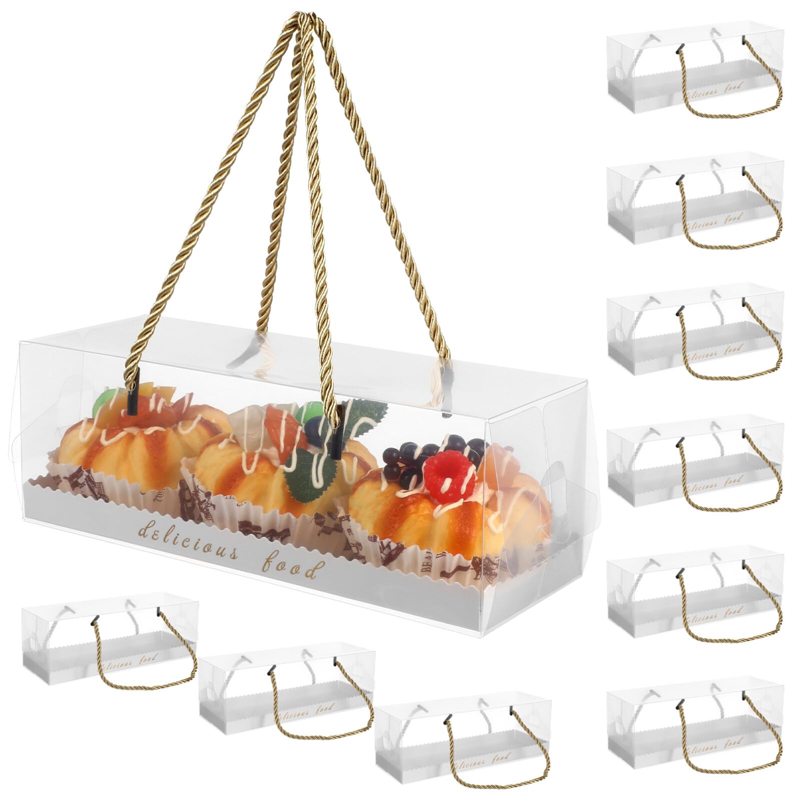 ABOOFAN 10PCS Clear Cake Boxes Transparent Rectangle Cake Box 9In Roll Cake Boxes for Swiss Roll Muffin Pies Bakery Candy Wedding Party Favors 23 * 8CM