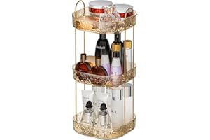 ZHIAI 360 Rotating Makeup Organizer, Bathroom Make Up Spinning Holder Rack, Large Capacity Cosmetics Storage Vanity Shelf Countertop for Bathroom, Kitchen, Dresser 3 Tier Amber