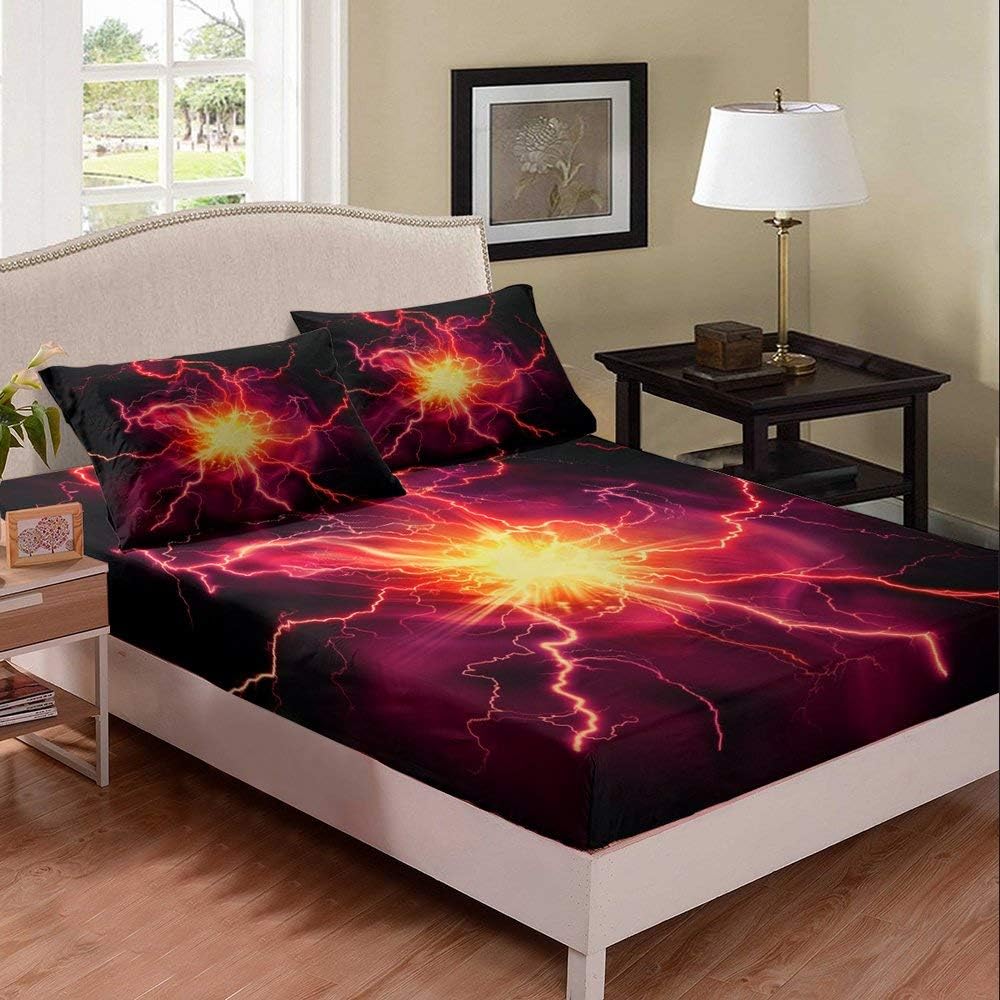 Lightning Psychedelic Bed Sheet Set Full Colorful Bedding Set Fuchisa Bed Sheets for Children Kids Bed Covers Bedclothes Room Decor 3pcs Bed Sheets