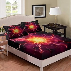 Lightning Psychedelic Bed Sheet Set Full Colorful Bedding Set Fuchisa Bed Sheets for Children Kids Bed Covers Bedclothes Room Decor 3pcs Bed Sheets