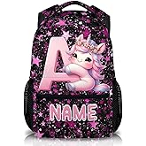 GiftRomance Kids Backpack, Custom Cute Unicorn Bookbag for Girls 6-8, Initial Gift for Birthday, 17 Inch Leisure Monogram Backpack for School Preschool Elementary Kindergarten