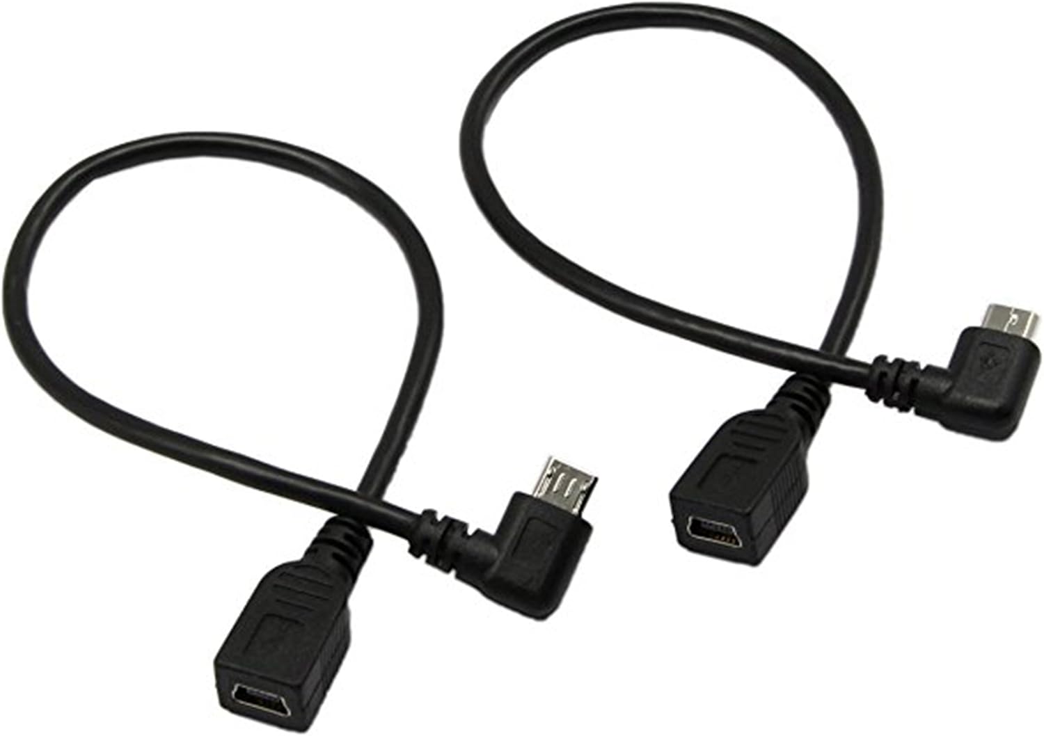 CERRXIAN Mini USB Female to Micro USB Left and Right Bending (9 inches) for Data Transmission and Charging (1 Pair)