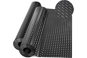 LAAPEE Diamond-Plate Rubber Flooring Rolls, 21FT *16IN Garage Floor Mat, 4 * 7Ft Cover Area PVC Garage Flooring Roll for Garage Floor, RV Trailer Flooring, Water/Stain Resistant Parking Mat Black(1Pcs)