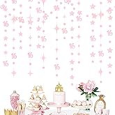 Glitter Pink Number 16 Circle Dot Twinkle Star Garland Hanging Streamer Bunting Banner Backdrop Decorations for Girls Happy 16th Birthday Sweet Sixteen 16th Anniversary Cheers to 16 Years Party Decor