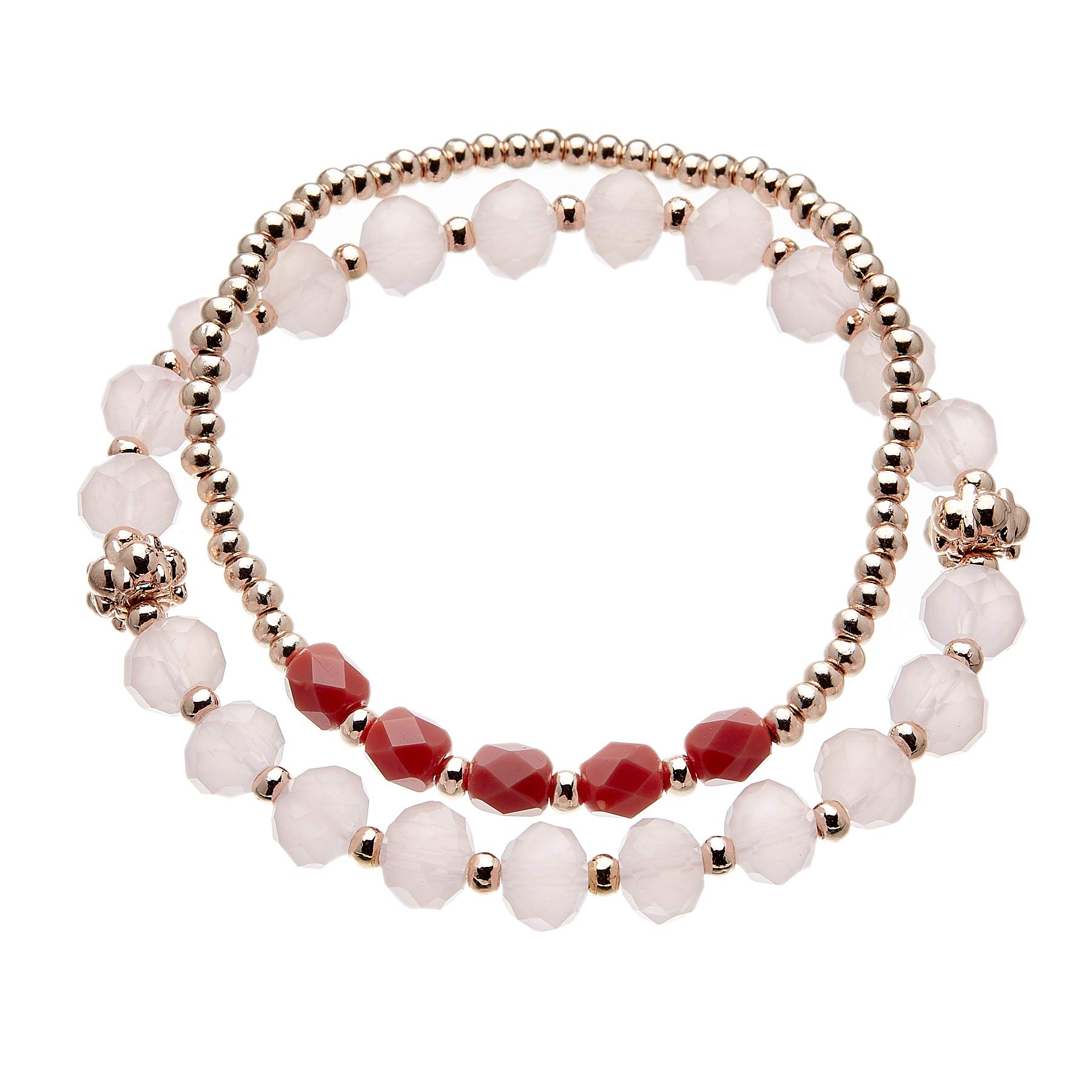 Bello London Set of two Stretch Bracelets with pink and champagne gold plated beads - Yori P33-32