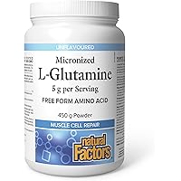 Natural Factors Micronized L-Glutamine, 5 g per Serving, 450 g Powder = 90 Day Supply, Free Form Amino Acid, Enhances Muscle 
