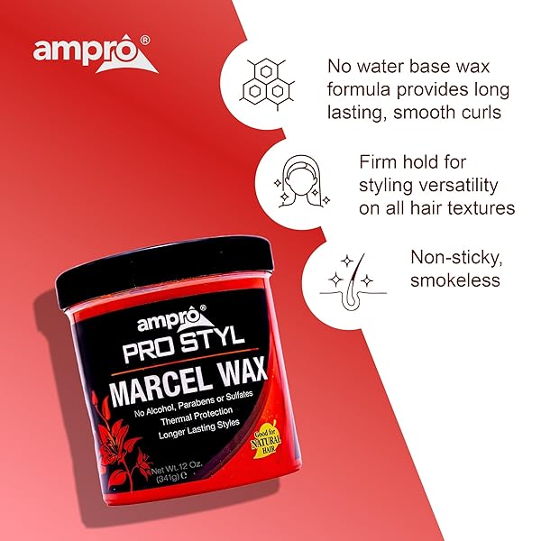 AMPRO MARCEL WAX – GIVES ALL HAIR TYPES LONG LASTING HOLD – RINSES OUT EASILY WITHOUT ANY BUILDUP OR RESIDUE AND PROTECTS TRESSES FROM HEAT – UNSCENTED FORMULA WITH NO ALCOHOL OR PARABENS – 12 OZ