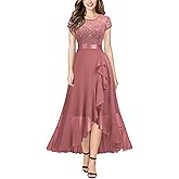 Miusol Women's Retro Lace Contrast Chiffon Ruffle Evening Maxi Dress