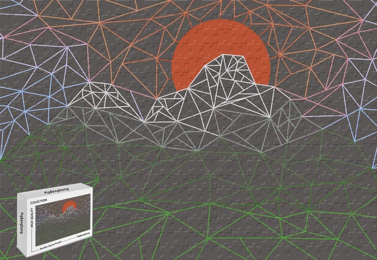 1000 Piece Jigsaw Puzzle - Geometric Mountains Wooden Puzzle,29.5 X 19.6 Inch