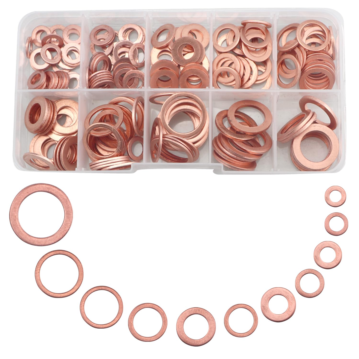 255 Pcs Copper Washer Assorted,11 Sizes Flat Metal Washers Kit For Screws And Bolts,Copper Sealing Gasket Set For Sump Plug,Engine Oil Crush Washers(M5/M6/M8/M10/M12/M14/M16/M20)