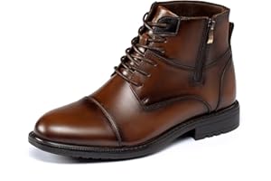 Holy dove Mens Oxford Leather Dress Boots Cap Toe Side Zip Fashion Mid Top Chukka Ankle Boots for Men