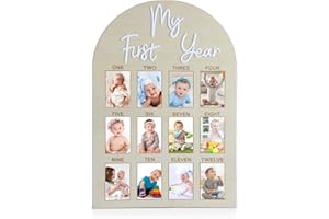 GXUWRSD My First Year Photo Frame Board Wooden Baby Shower Gifts First Year Down Birthday Party Decorations New Born Baby Essentials Must Haves (Fits 2" x 3" Photo,Including Acrylic Round Glue)