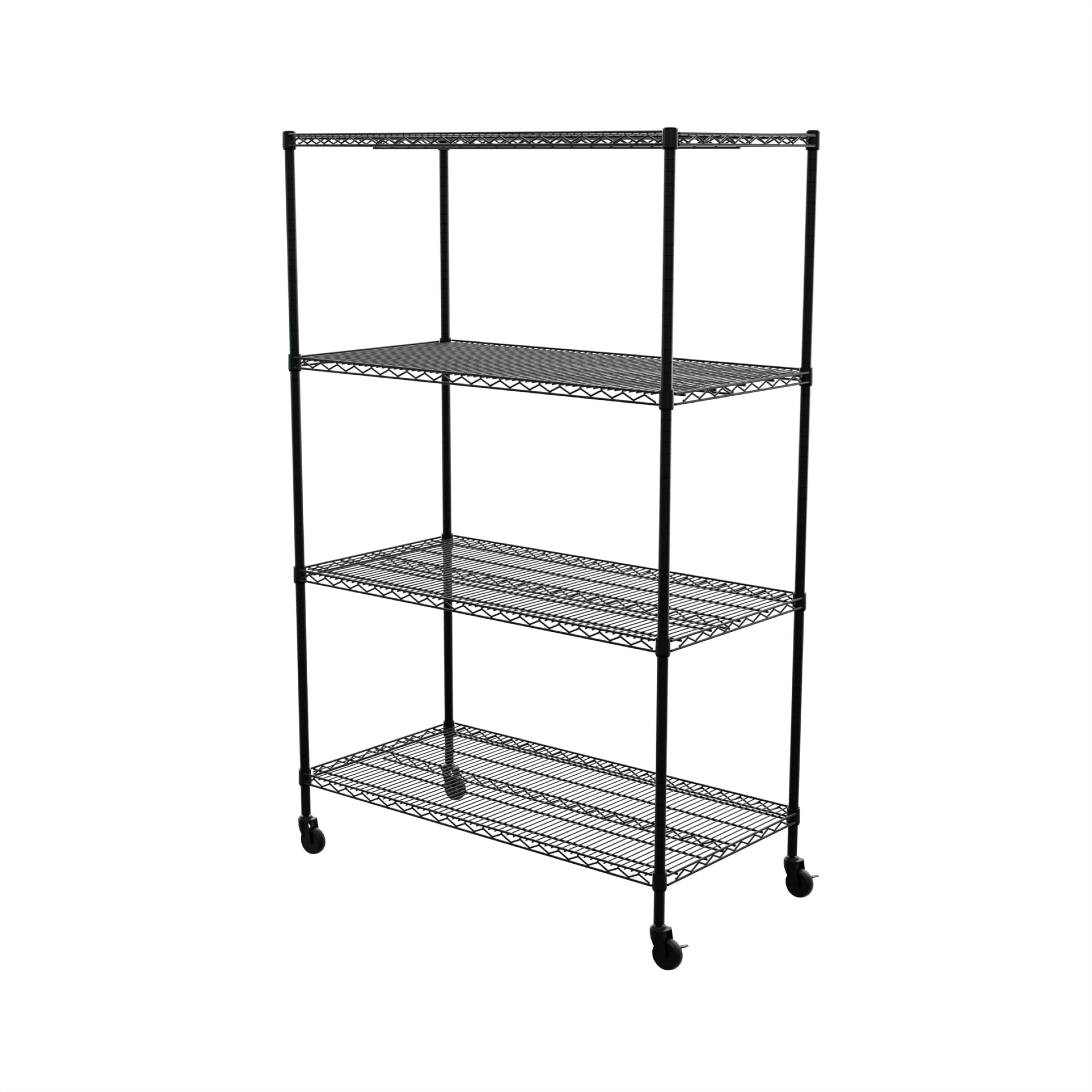 SafeRacks - NSF Certified Storage Shelves, Zinc, Heavy Duty Steel Wire Unit with Wheels and Adjustable Feet, Garage or Bakers Rack, Kitchen, Pantry Shelf - (24"x48"x72" 4-Tier) (Black) Image