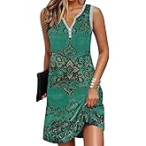 GUNEST Womens Summer Dresses Striped V Neck Sleeveless Buttons Casual Flowy Beach Vacation Mini Shift Sundress with Pockets