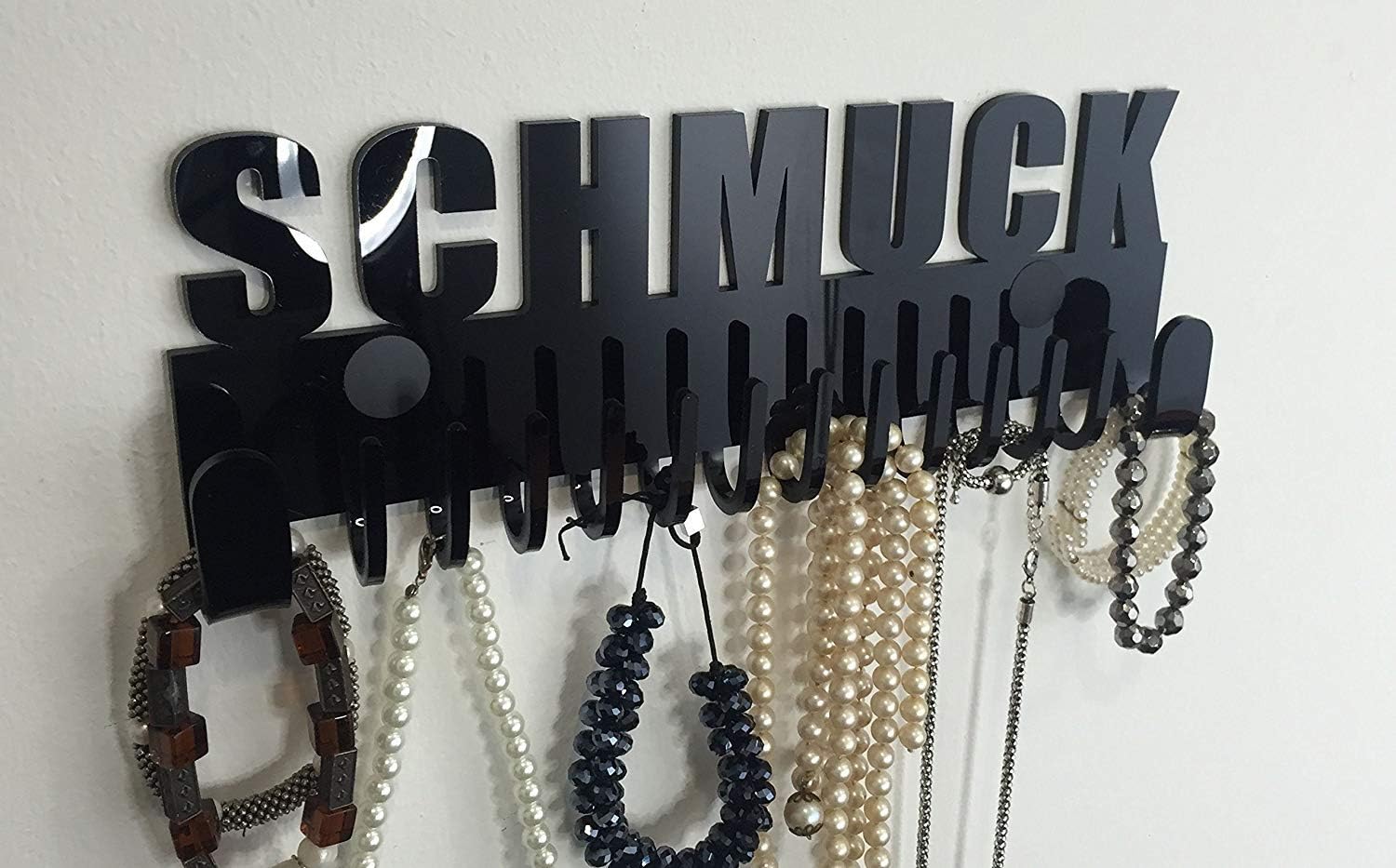 Jewelery holder Galeara design wall with lettering jewelery white / black ..., acrylic, black, 300mm (b) x 110mm (h) x 33mm (t)