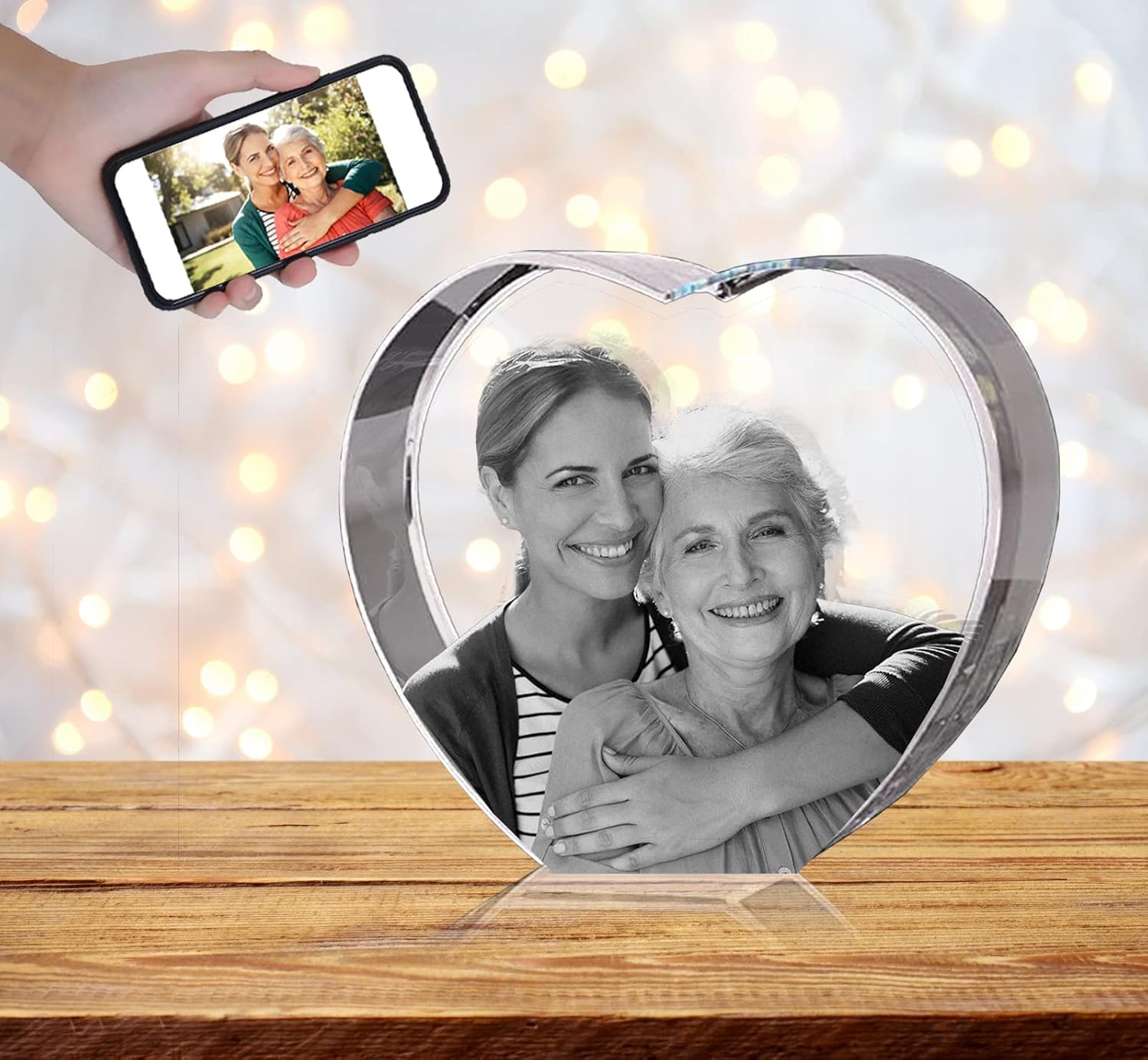 Photographs - Arokimi Custom 3D Crystal Photo Heart Laser Engraved Pictures Personalized Heart Crystal Gift for Friends, Mother’Day, Father’s Day Birthday,Christmas (Large)