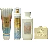 Bath & Body Works Vanilla Romance Trio Gift Set - Body Cream, Fragrance Mist and Body Wash - with a Wild Jasmine Bar Soap - Full Size