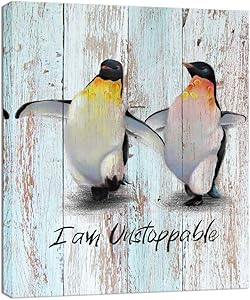 Visual Art Decor Funny Positvie Penguins Painting Canvas Prints Wall Art Gallery Wrapped Picture Artwork for Modern Home Office Kids Bedroom Nursery Wall Decor