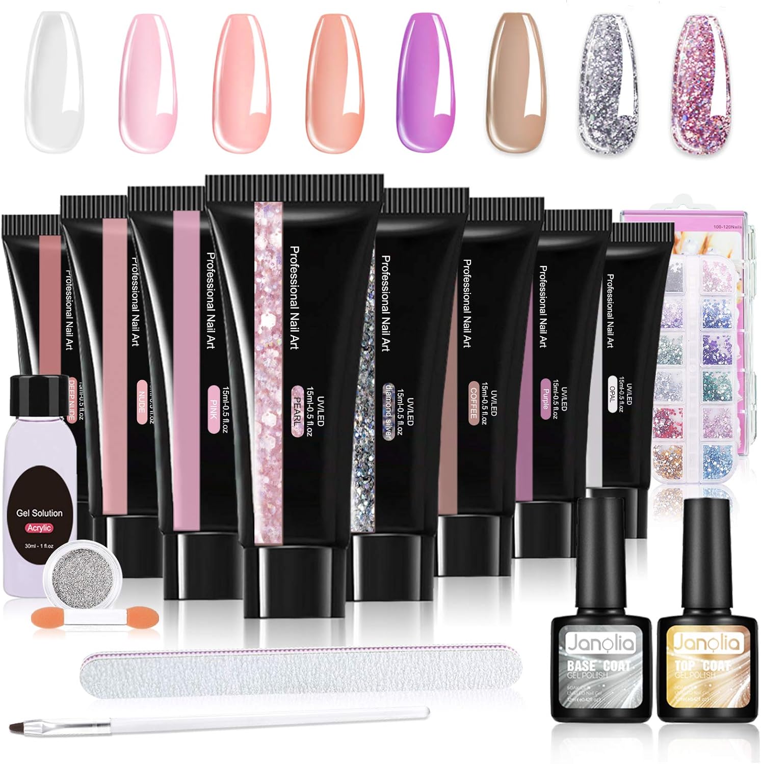Janolia 8 couleurs gel d'extension d'ongle, Gel à ongles poly Nail Art