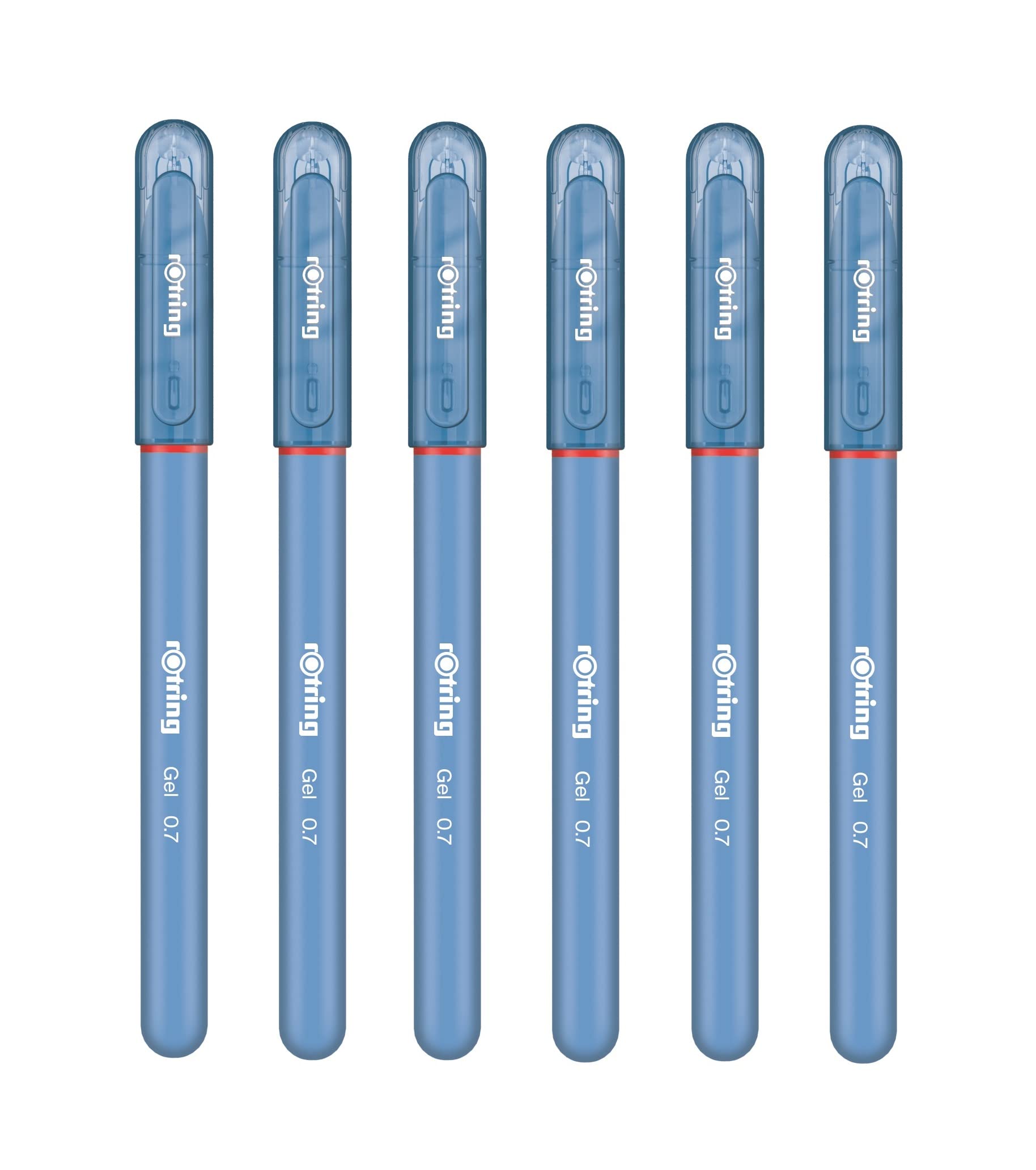 rOtring Gel Rollerball Pens - Medium Point 0.7mm - Rubber Grip - Pack of 6 - Light Blue Ink - Smooth Quick Drying Gel Ink