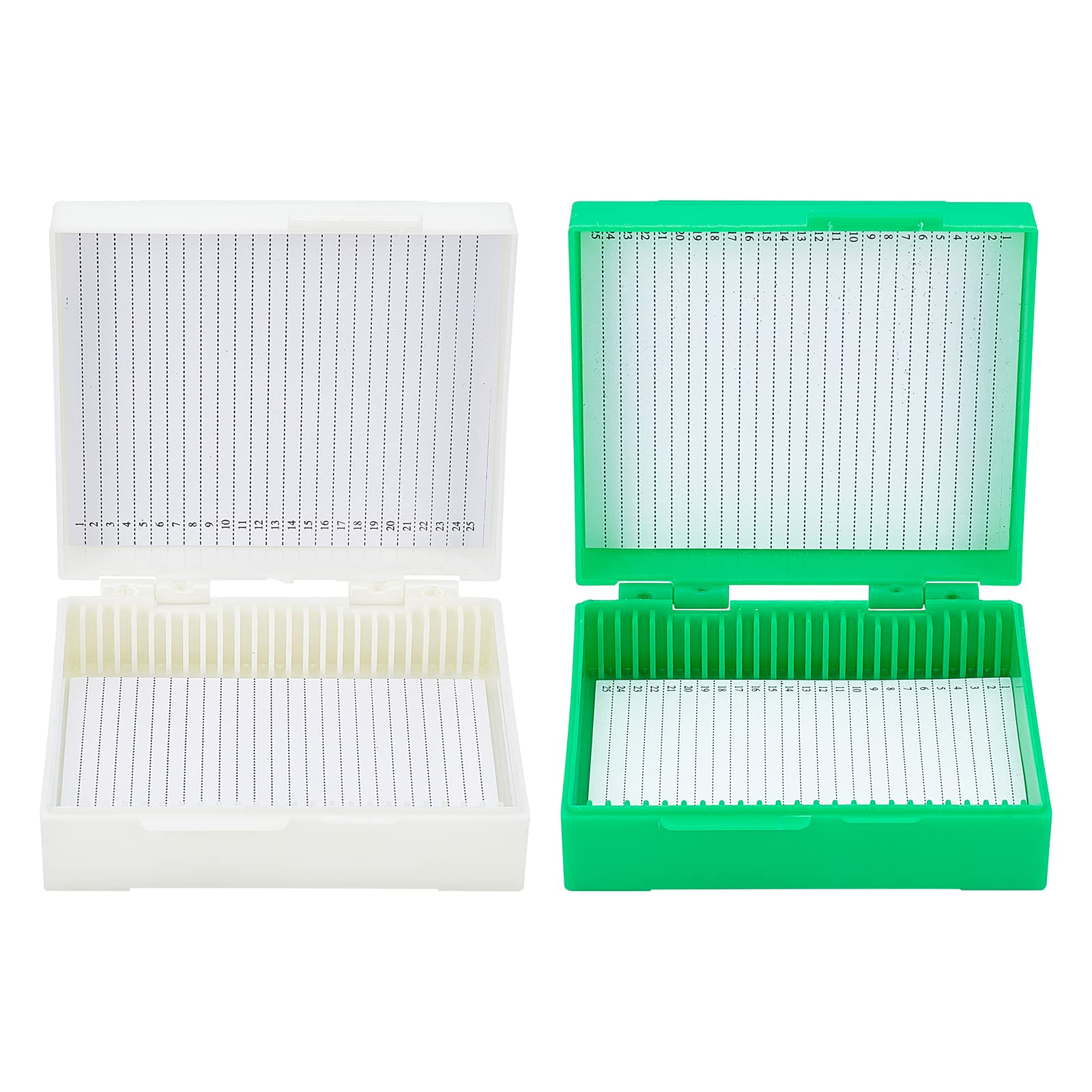 OLYCRAFT 2Pcs 25-Place Slide Microscope Box Microslide Slide Economy Microscope Box Rectangle Slide Storage Box 94mm Length 91mm Width 32mm Height for laboratory - Beige & Spring Green