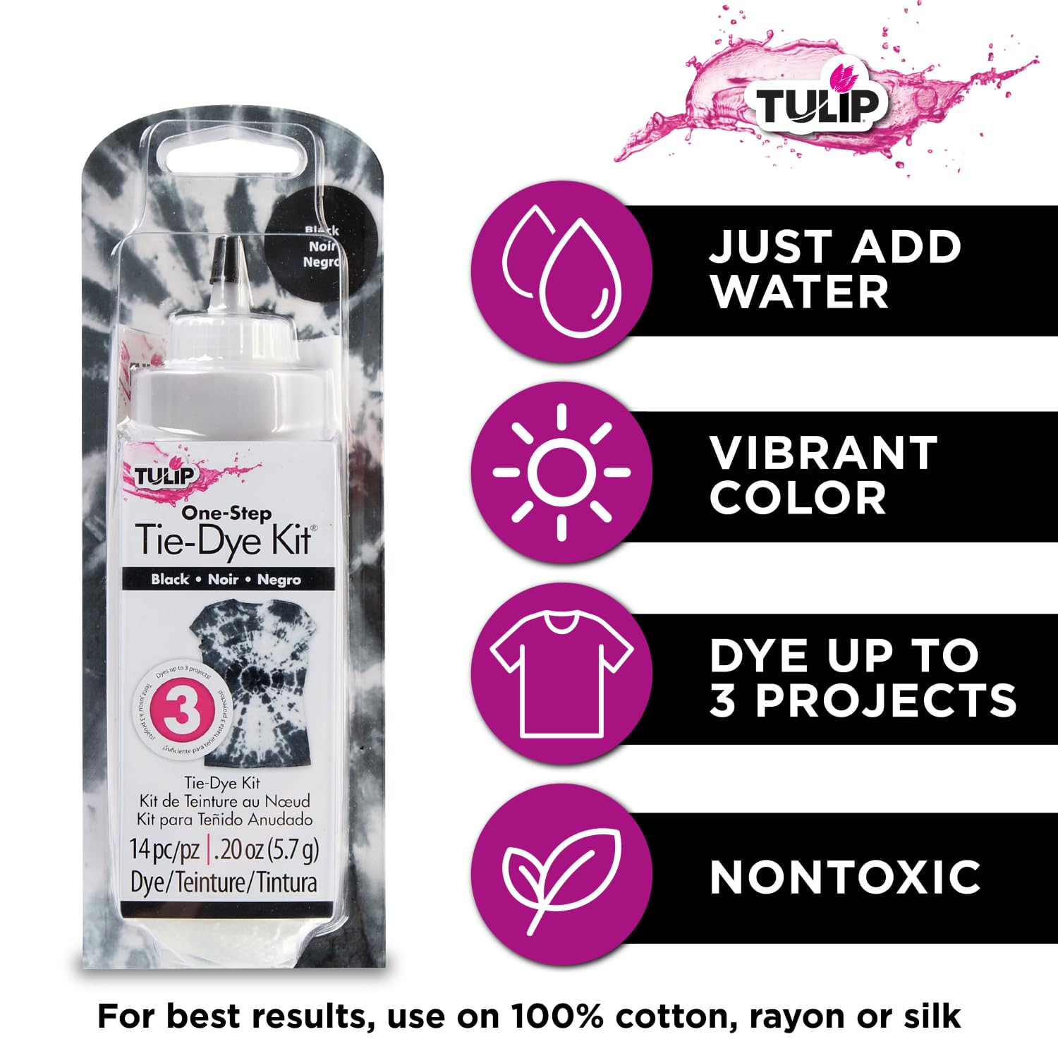 Tulip One-Step Tie-Dye Kit, Vibrant Colors for Fabric 4 fl oz, Black
