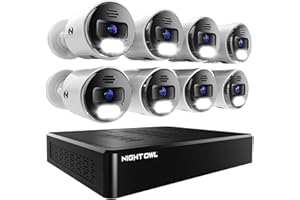 Night Owl 8 Channel Bluetooth Video Home Security Camera System with (8) Wired IP 4K HD Indoor/Outdoor Spotlight Cameras with Audio and 2TB Hard Drive (Expandable up to 12 Cameras)