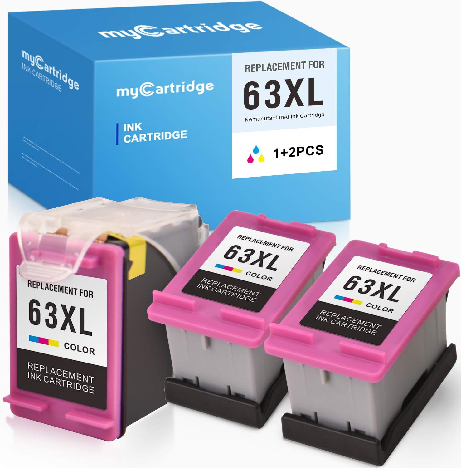 MYCARTRIDGE Remanufactured Ink Cartridge for HP 63XL 63 XL Eco-Saver Use with OfficeJet 3830 4650 3831 4655 Envy 4516 4520 DeskJet 1112 3630 2132 2130 3633 (1 Reusable Print Head, 3 Color Cartridge)