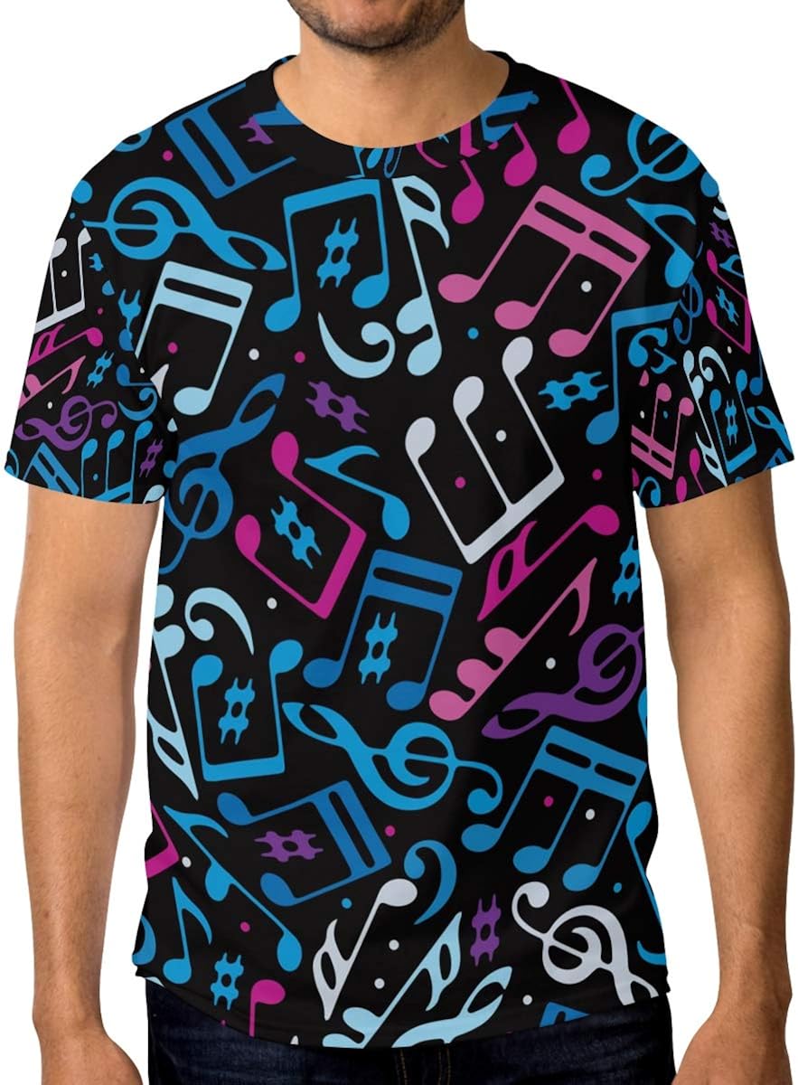 Music Notes Pattern Men's TShirt Fashion Casual Soft XXXL Crewneck Top