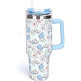 Whaline 40oz Mahjong Tumbler with Handle Straw and Lid Travel Tumbler Coffee Cup for Women Friend Holiday Birthday