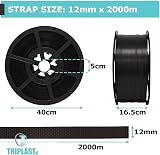 Triplast 12mm x 2000m PP Hand Strapping Coil 145kg Black with Plastic Reel view 2
