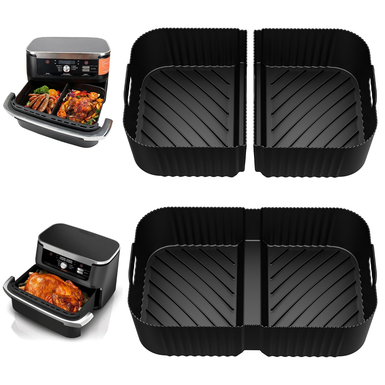 Photo 1 of HOMELYLIFE Air Fryer Silicone Liners for Ninja DZ071 7-QT DualZone Megazone Air Fryer, 2 Pcs Liners for Dual 3.5QT Baskets and 1 Pcs Liner for 7-QT Megazone Basket, 3 Pcs Air Fryer Accessories