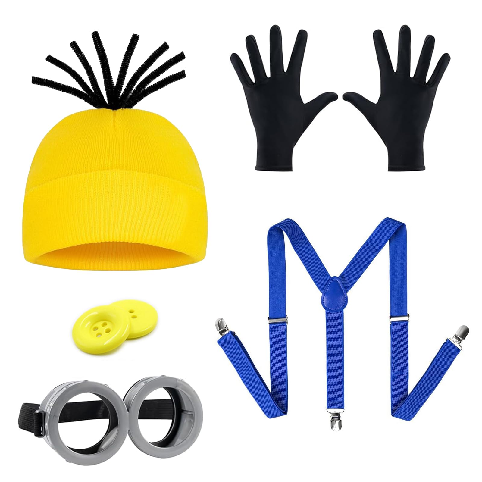 ZhongShuang 7Pcs Yellow Costume For Costume For Goggles s Costume Big Eyes Goggles And Yellow Hat Cartoon Cosplay Accessories For Cospaly Christmas Party Dress Up