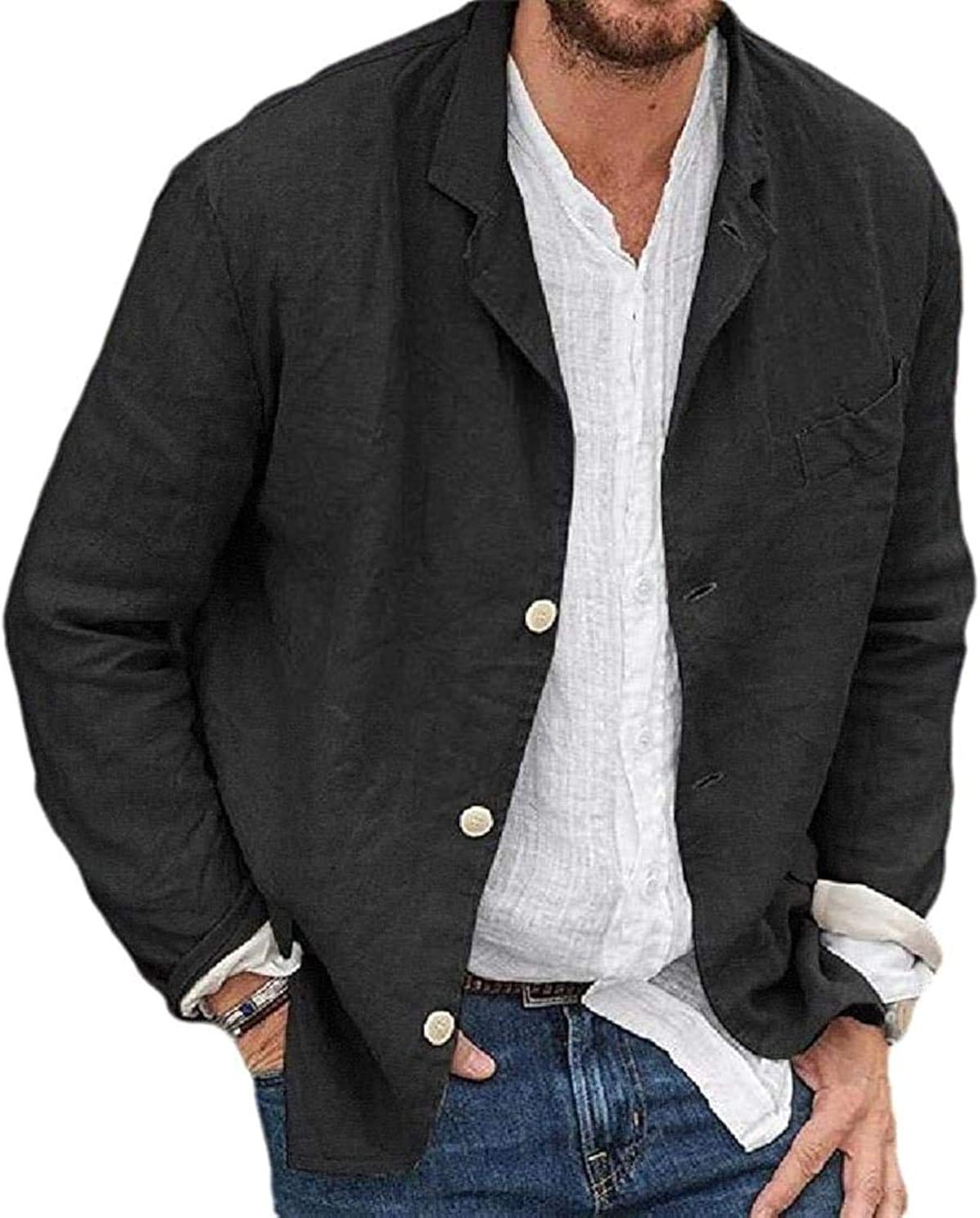 Men Cotton Linen Solid Color 3 Buttons Relaxed Fit Casual Dress Blazer Jacket Sport Coat Amazon