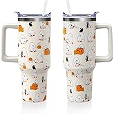 Xspatroias Halloween 40 oz Tumbler with Lid Handle and Straw Ghost Pumpkin Stainless Steel Double Walled Insulated Cup Halloween Travel Mug Water Bottle Gifts for Men and Women (1PC)
