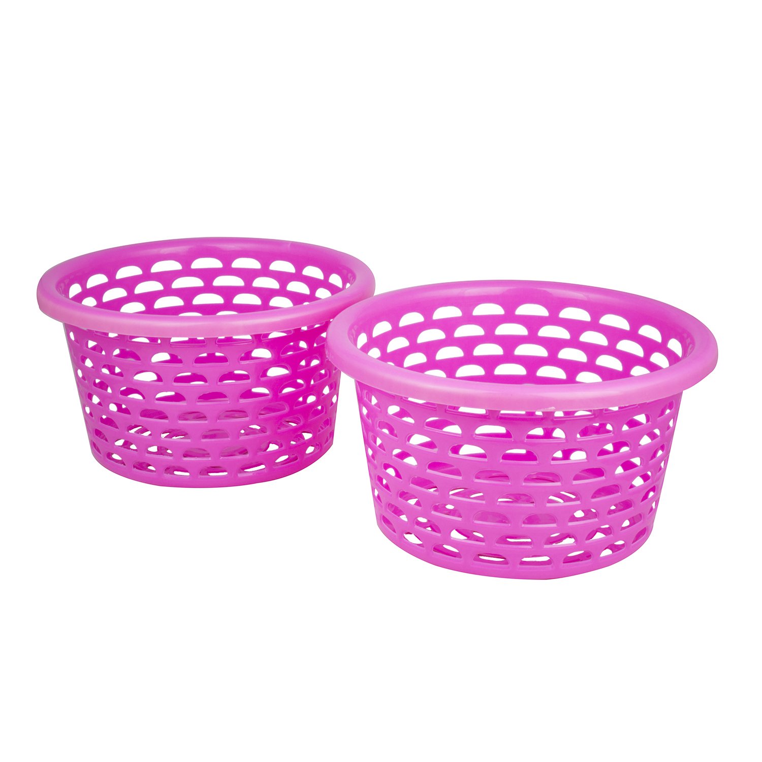 SHOPATHON INDIA Plastic Multipurpose Round Storage Basket Set of 2