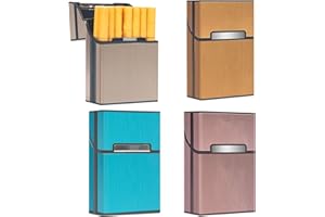 4 Pack Cigarette case,Cigarettes Box for Men and Women,Aluminum Brushed Cigarette Hard Box,with Magnetic Switch flip top Clos