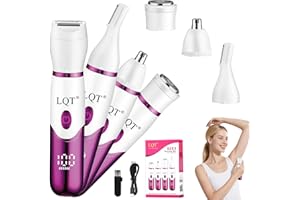 LQT Electric Bikini Trimmer for Women,Led Power Display Removal for Body Nose Hair Trimmer Face Shavers Eyebrow Legs Armpit Bikini Area Pubic Underarms Rechargeable Portable 4 in 1 Womens Razors Set