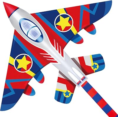 HONBO HUGE Fighter Plane Kite 58in Wide Easy Fly Kit Line Swivel Included