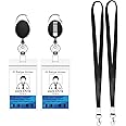 Retractable Badge Reel with Claw Clasp and Clip for Id Card Holders (2 ID Cases 2 Retractable Reels 2 Lanyards Black)