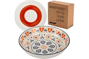 ZYUTONG Whisker Fatigue Cat Bowl — 5.5 in Ceramic Cats Food Bowl, Shallow Cat Food Dish, Cute Flat Pet Bowl, Small Wide Plates for Indoor Cats with Silicone Bottom, Non-Slip and Quiet