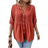 Verdusa Women's Boho Plus Size Button Down Blouse Floral 3/4 Sleeve Shirts Babydoll Peplum Tunic Tops