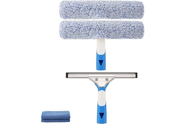 Mitclear Professional Window Cleaning Kit 10IN, Windows Cleaner Tool with Silicone Squeegee, Microfiber Scrubber & Cloth, Win