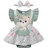 AMAWMW Newborn Baby Girl Clothes Ruffle Sleeveless Romper Floral Dress Bodysuit Infant Girls Summer Outfits with Headband