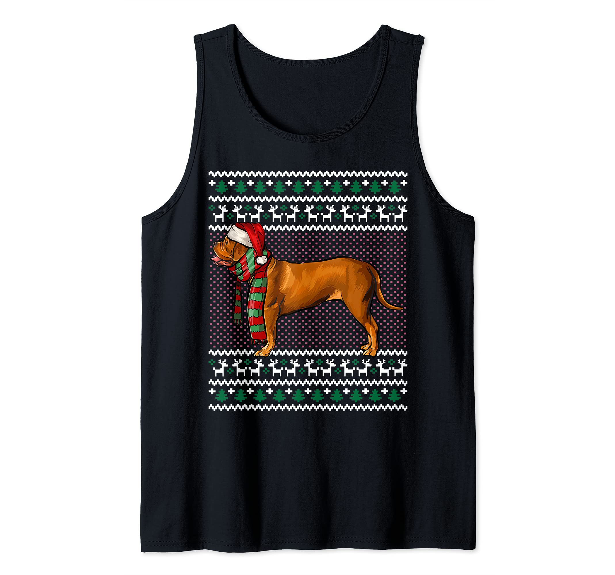 Xmas Dogues de Bordeaux Dog Santa Hat Ugly Christmas Tank Top