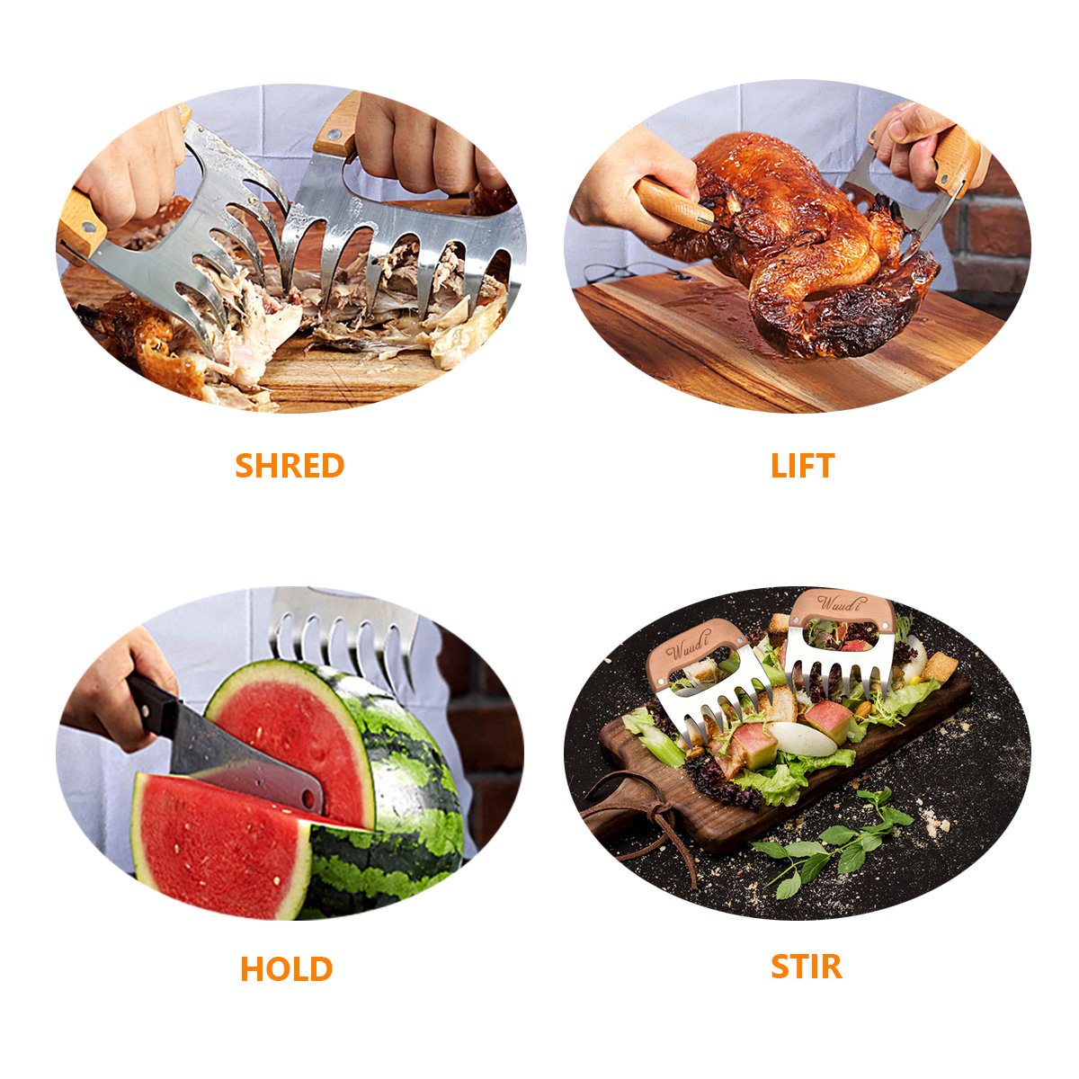 Pulled Pork Shredder Claws, Wuudi 18/8 Stainless Steel Meat Claws BBQ