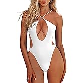 HYPERFIRE Women's Sexy Criss Cross Halter Bathing Suit Cut Out Backless Monokini Swimsuits One Piece