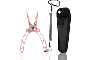 YUMEOWL Fishing Pliers with Innovative Ergonomical Handle, Corrosion Saltwater Resistant,Fishing Multitool Hook Remover Braided Fishing Line Cutting, Split Ring with Coiled Lanyard and Sheath