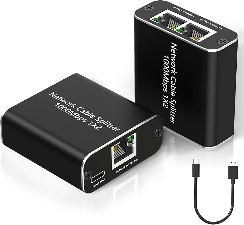 Yeemie Pro Gigabit Ethernet Splitter 1 to 2 1000Mbps USB Powered RJ45 Cat5e