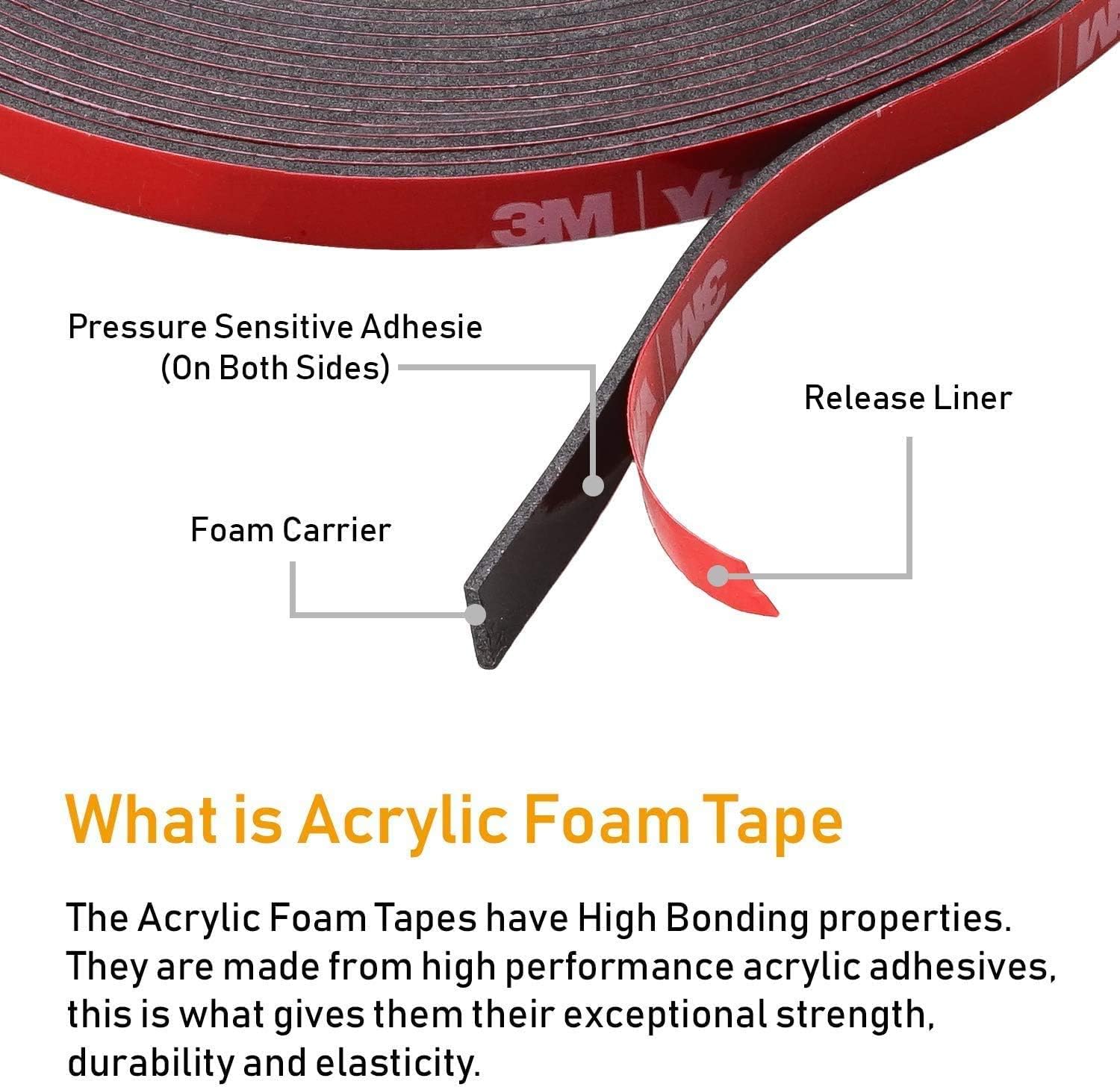CANOPUS Professional Double Sided Tape Heavy Duty 5952 Black (6.3mm x 3m) Waterproof Extra Strong Acrylic Foam Tape for Automotive Led Strip Lights - Image 4